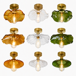 Lotus Leaf / Pleated Umbrella-Shaped Glass Ceiling Light