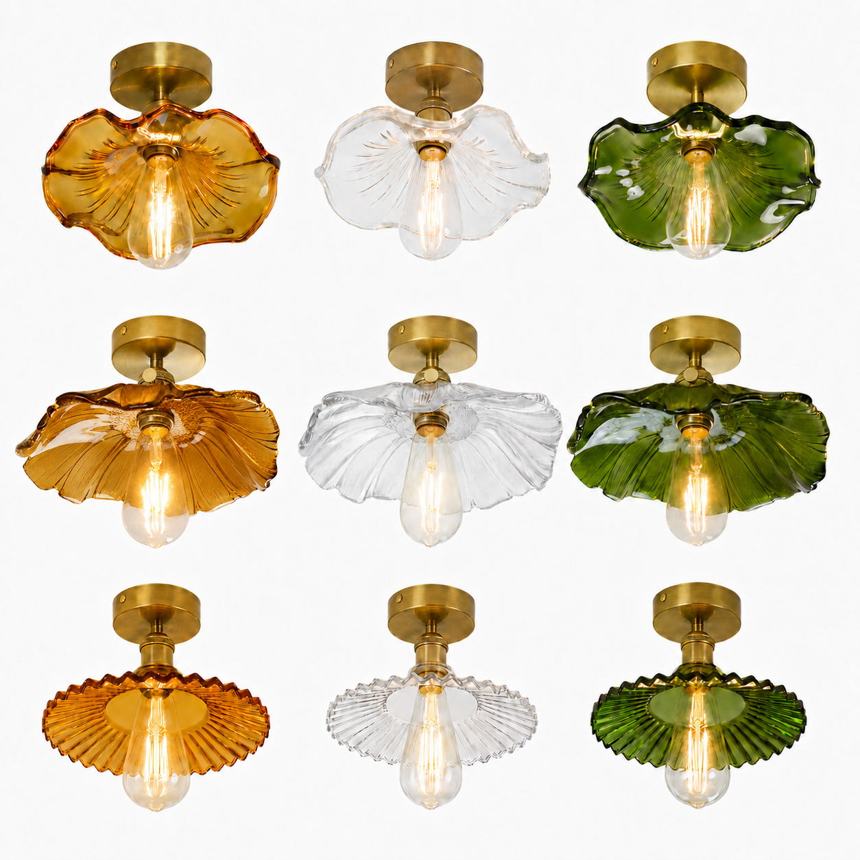 Lotus Leaf / Pleated Umbrella-Shaped Glass Ceiling Light