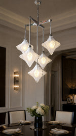 Stella Fold five-head clear glass chandelier in an Art Deco dining room