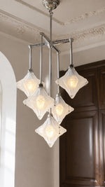 Stella Fold five-head chandelier radial frame and suspended glass shades