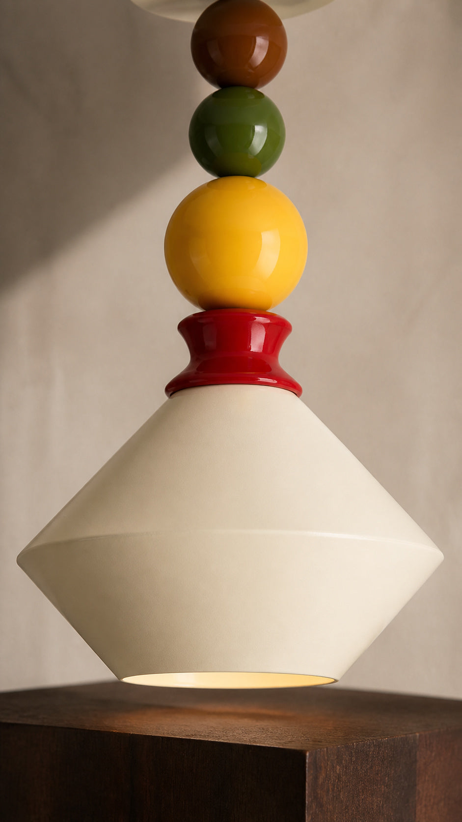 Painted iron shade, three glossy spheres and colored collar detail