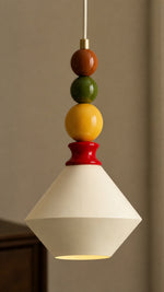 Close-up of the colorful bead stack and faceted ivory shade
