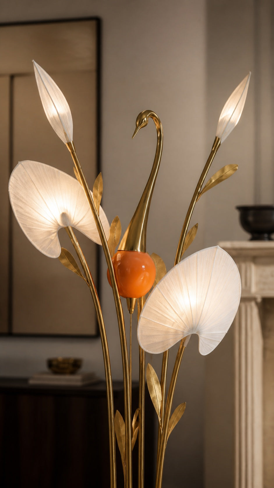 Pleated fabric shade and copper-tone metal detail