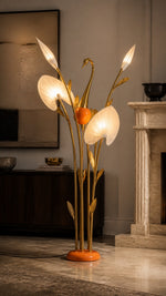 Three-quarter view of the freestanding flamingo floor lamp