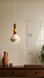 Memphis Bead Pendant showing 18 cm diameter and 32 cm height
