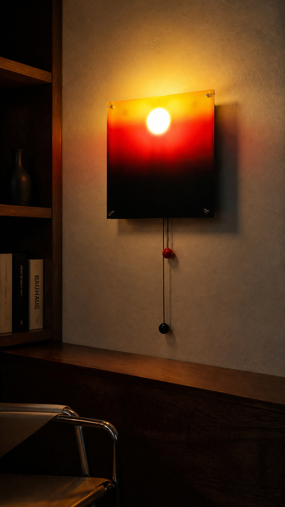Dusk Orbit wall light warm gradient glow in a reading nook
