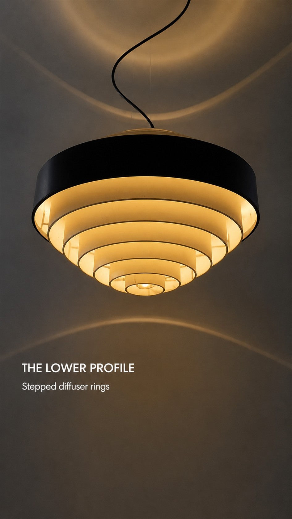 Noir Step Pendant underside view showing stepped diffuser rings