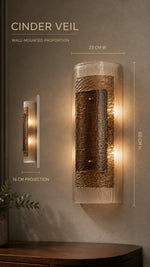 Cinder Veil wall sconce dimensions, 23 cm wide by 16 cm projection by 60 cm high