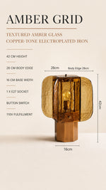Amber Grid table lamp dimensions and configuration card