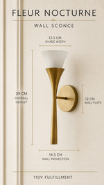 Fleur Nocturne wall sconce dimensions and 110V fulfillment