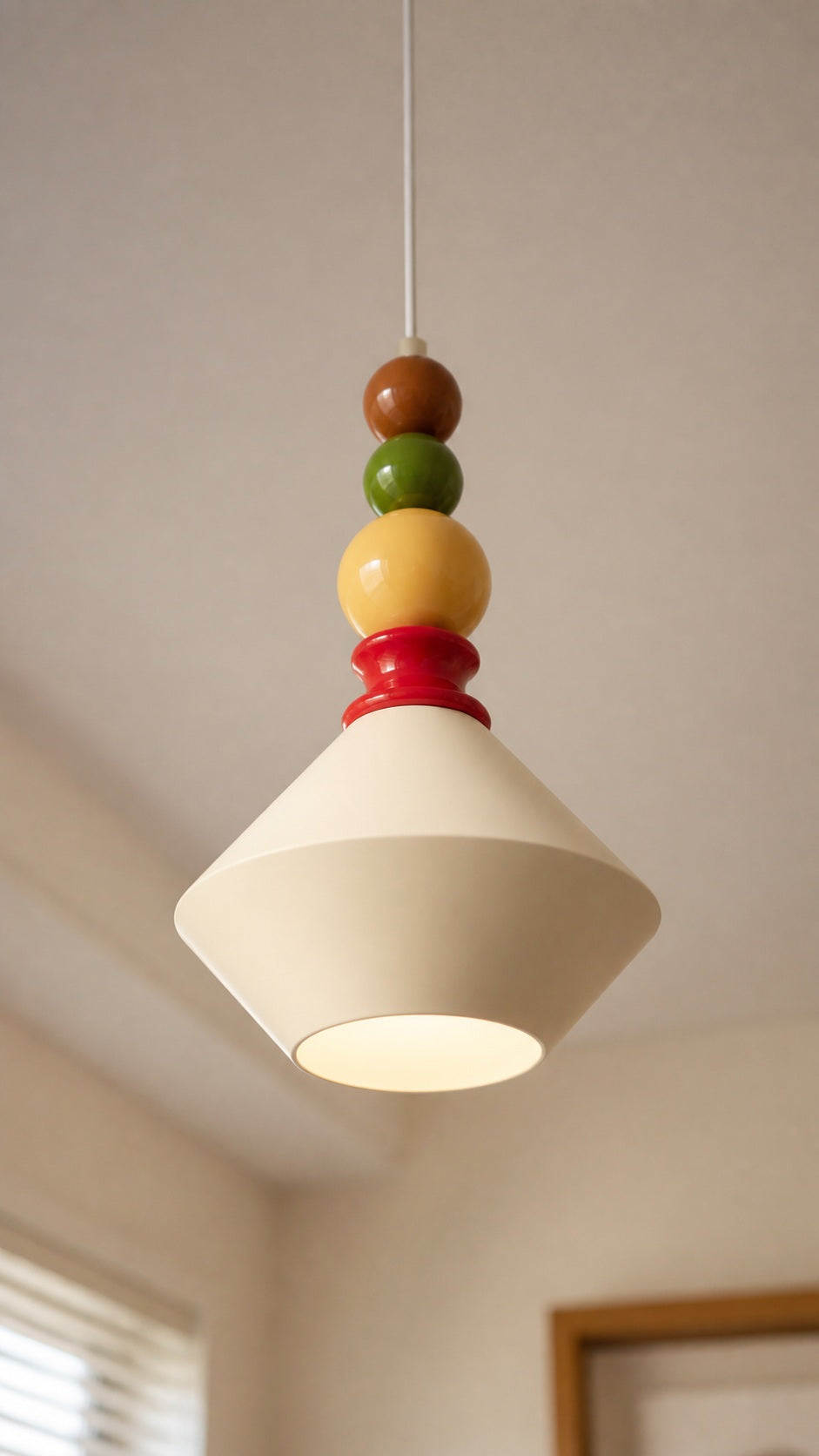 Low-angle view of the faceted pendant shade