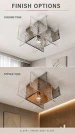 Chrome and copper-tone Glass Orbit ceiling light finish options