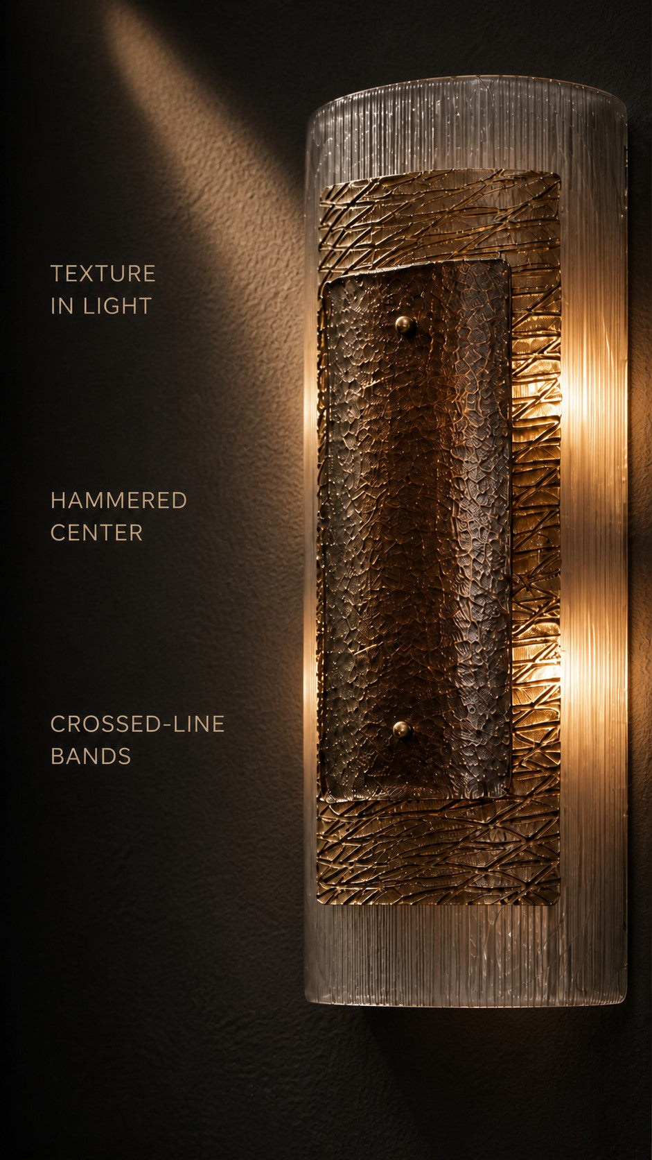 Cinder Veil woven-pattern metal bands and rounded hammered center plate