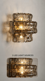 Three LED light sources inside the layered shade
