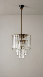 Unlit clear glass chandelier view