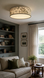 Botanical Drum Ceiling Light in a reading room