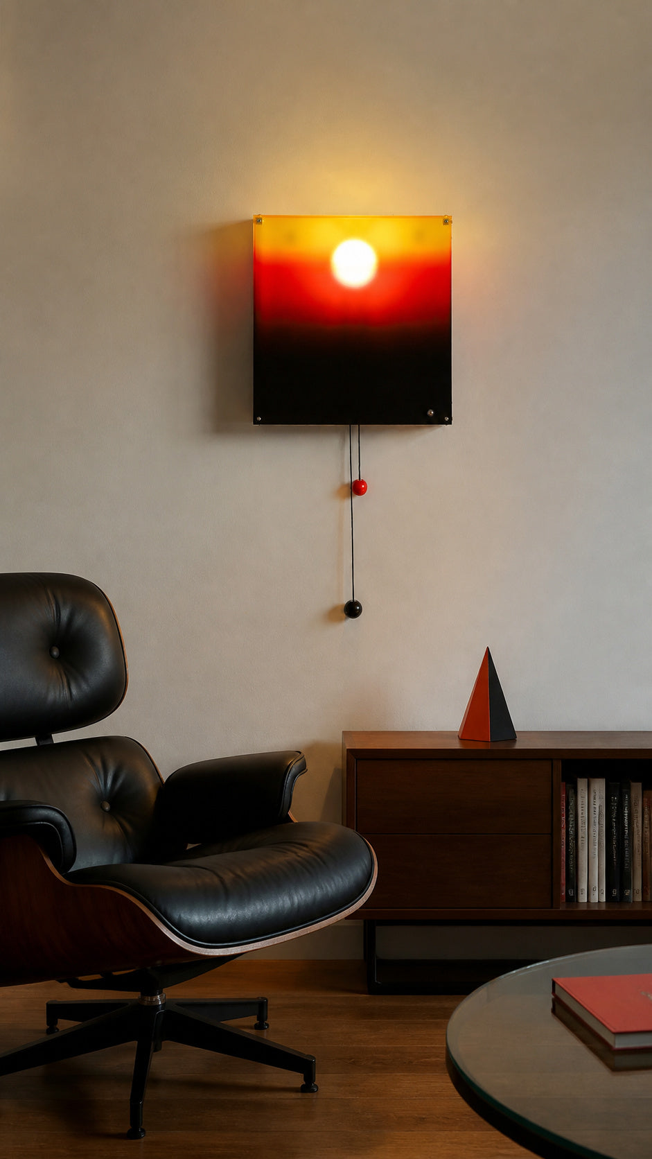 Dusk Orbit 30 cm square wall light in a reading corner