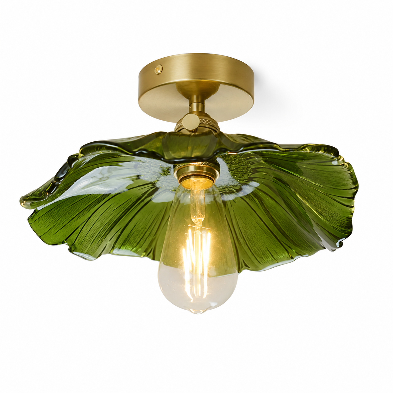 Lotus Leaf / Pleated Umbrella-Shaped Glass Ceiling Light