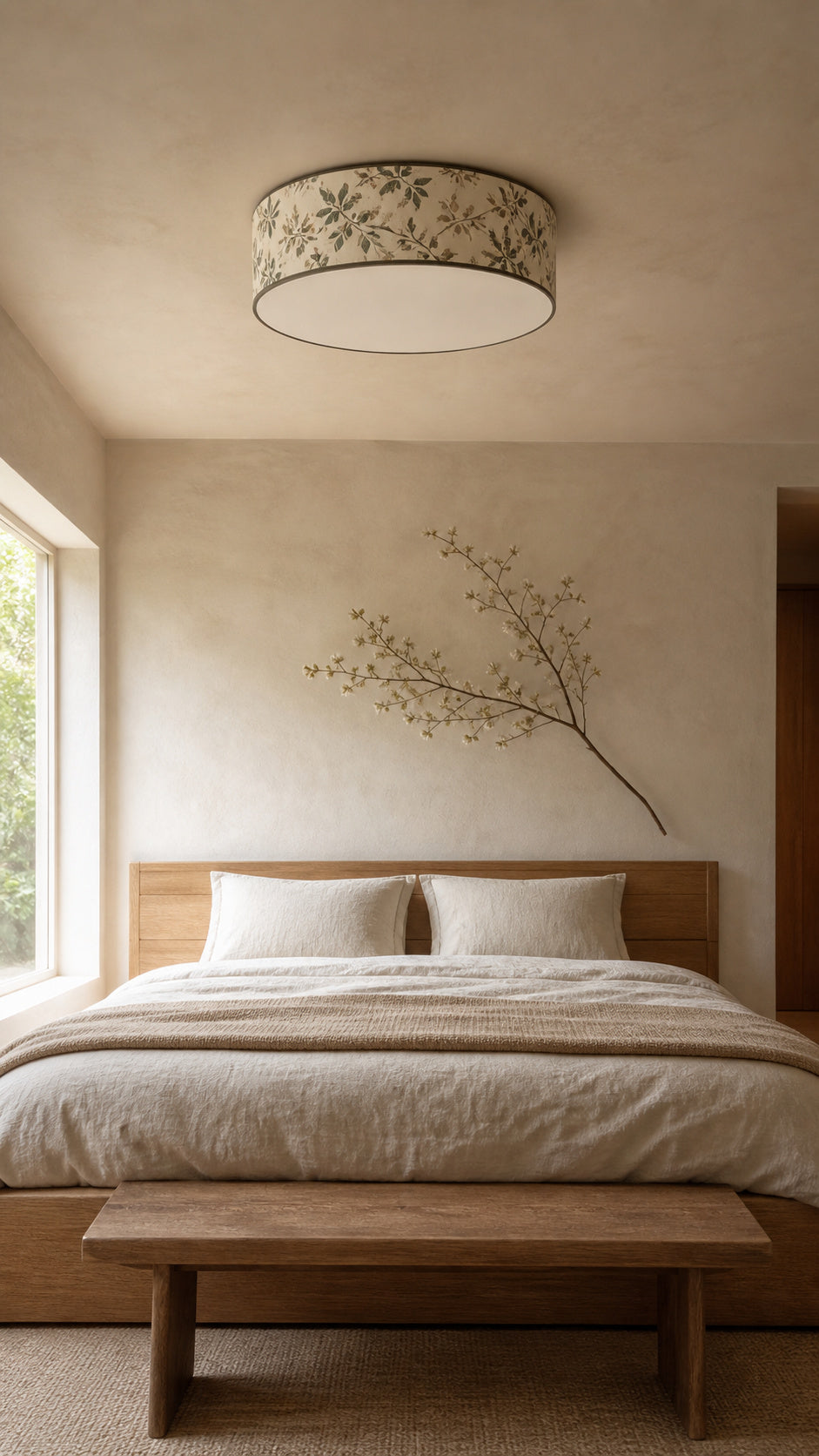 60 cm Botanical Drum Ceiling Light in a bedroom