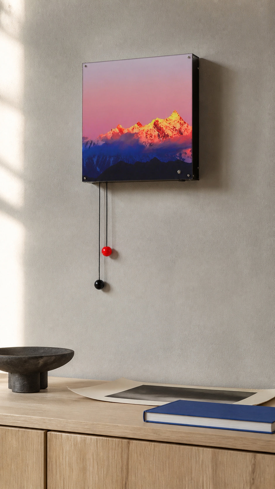Dusk Orbit Sunlit Mountain wall light in a Bauhaus art salon