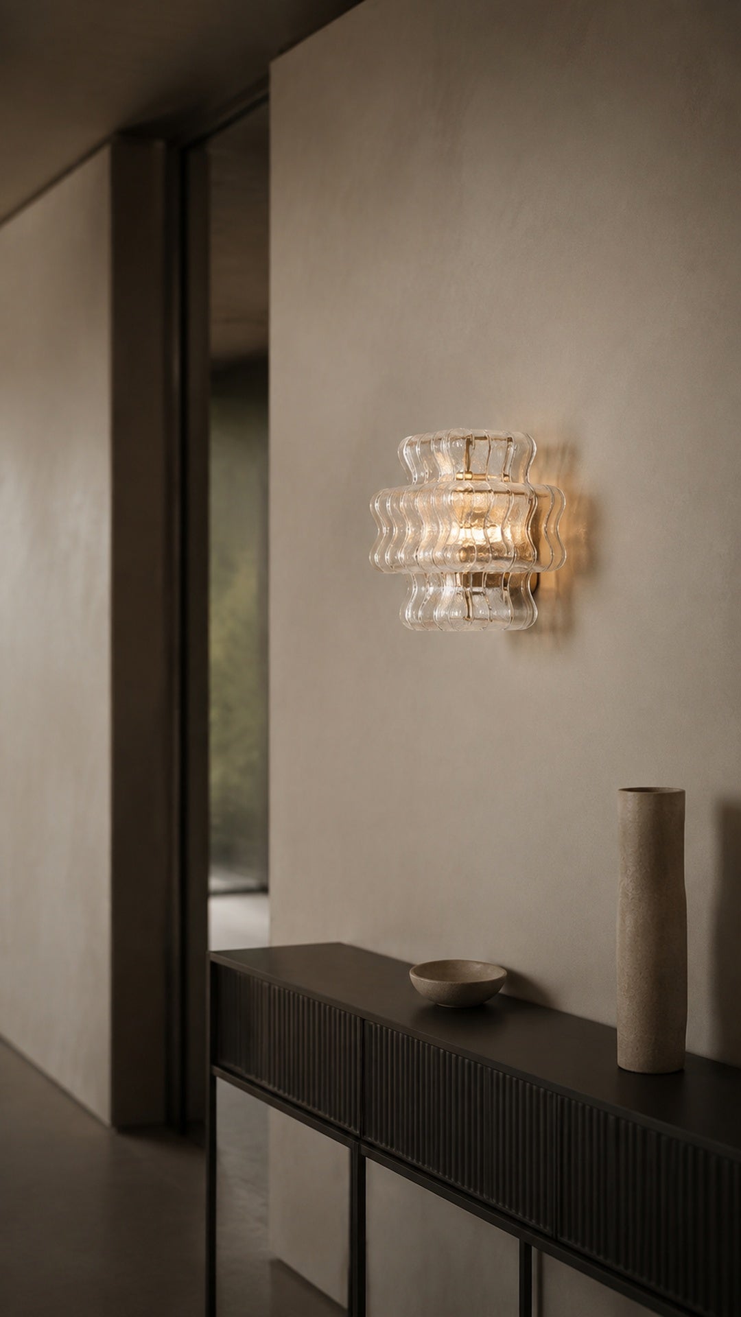 Clear glass Vetra Ripple in a Bauhaus hallway