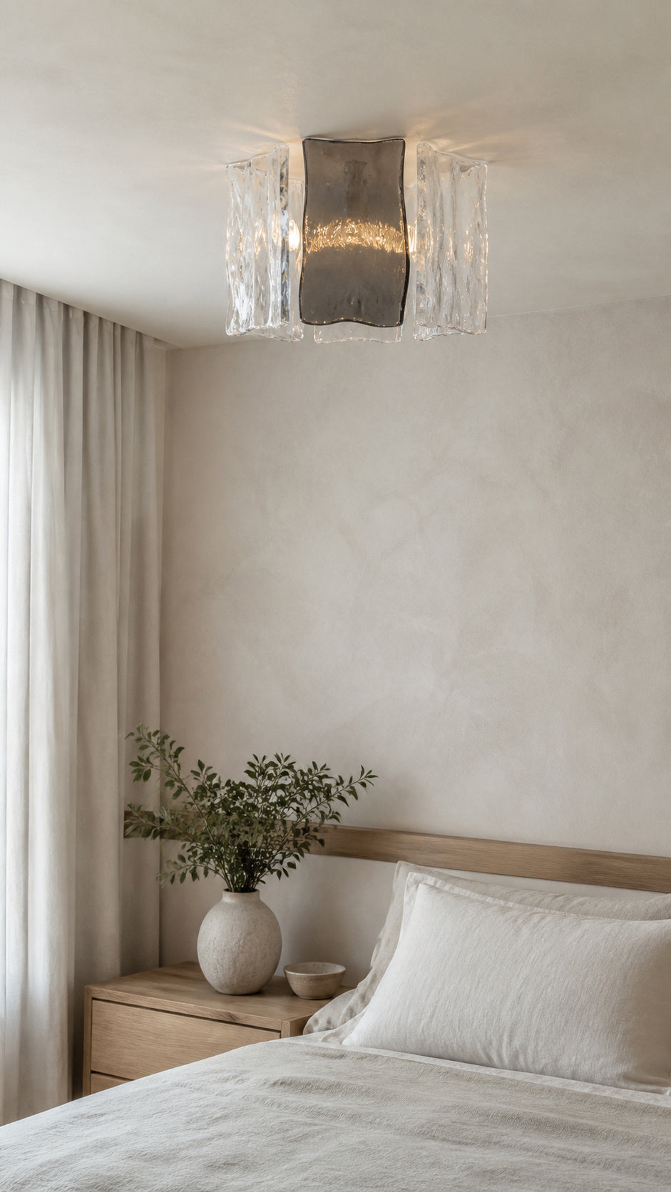 Tidal Petal Smoke Gray Clear in a contemporary bedroom