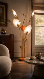 Flamingo floor lamp in a refined tea room reading corner