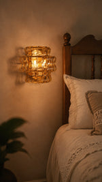 Amber glass Vetra Ripple in a vintage bedroom