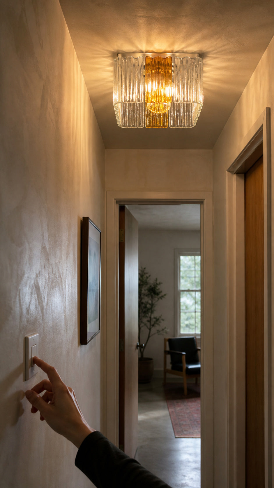 Tidal Petal Amber Clear flush mount installation scene