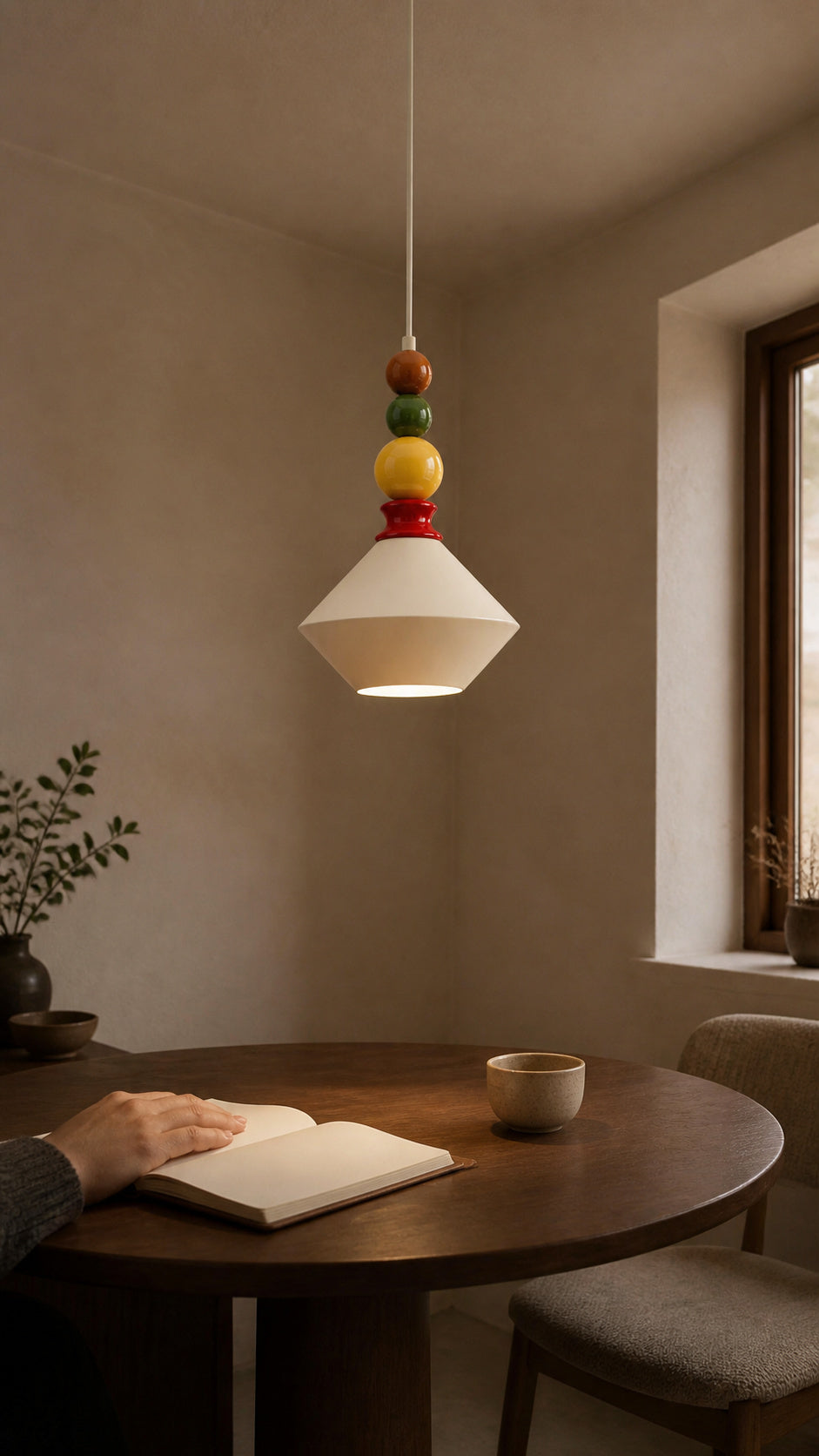 Color Orbit Light above a compact reading table