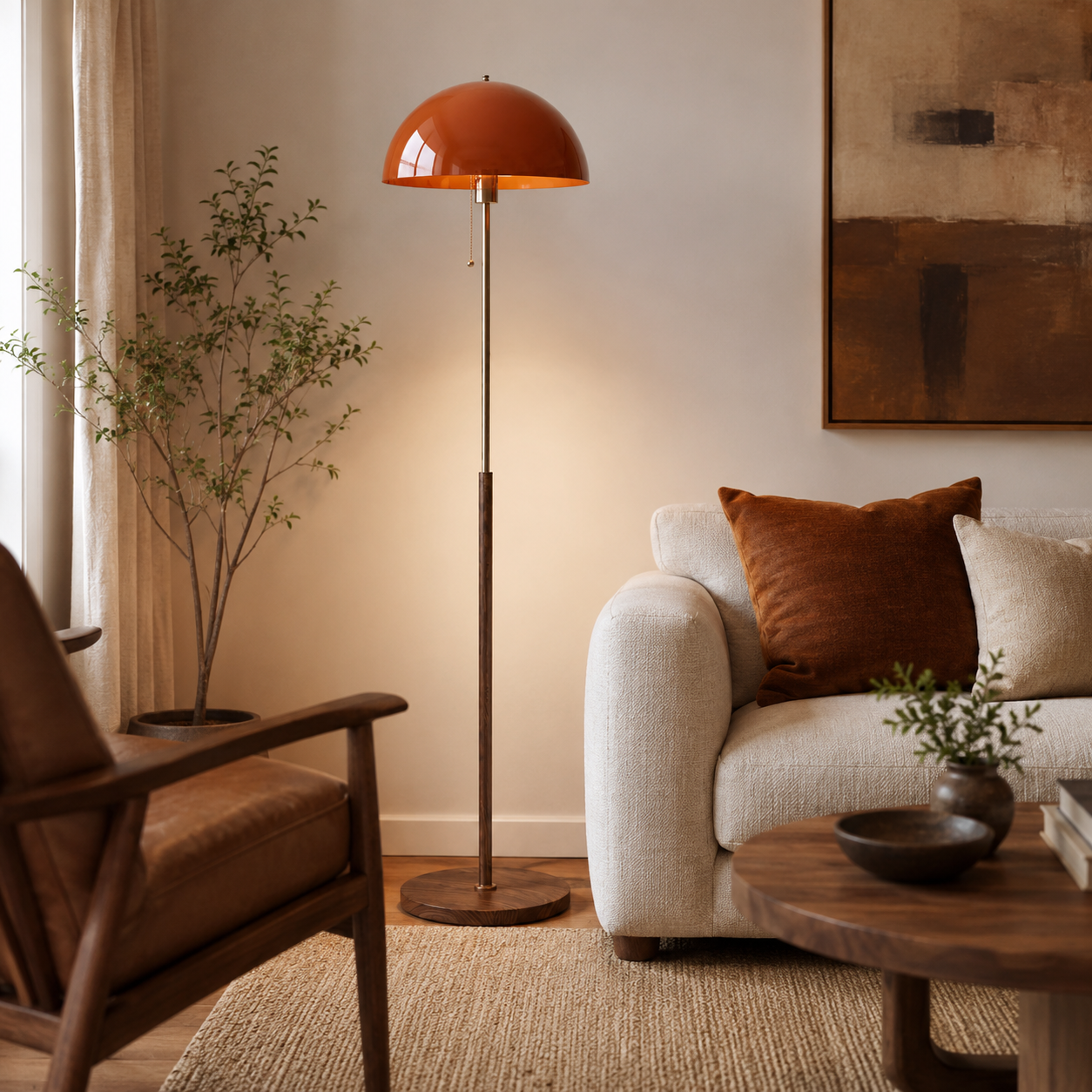 Walnut & Amber Color Floor Lamp