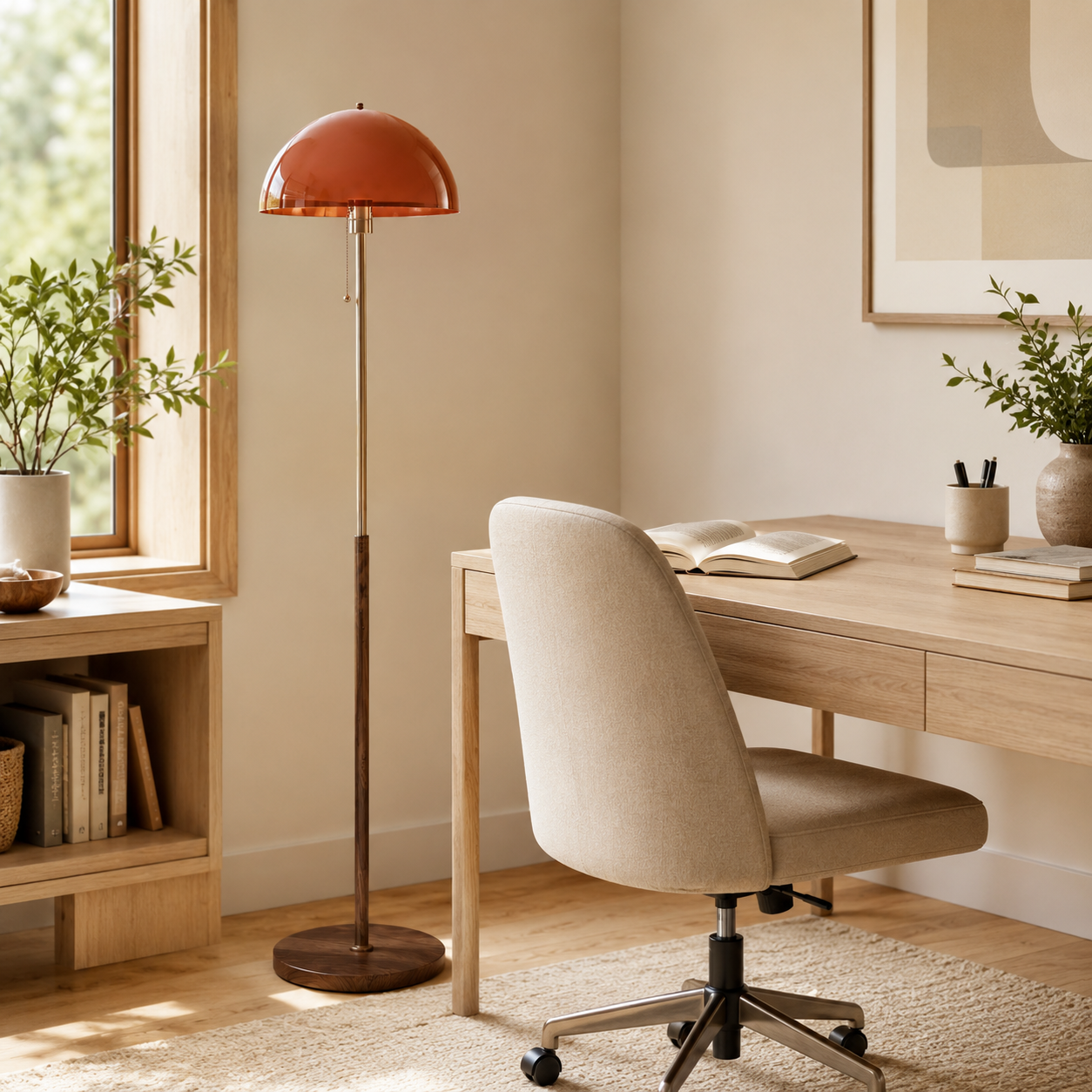 Walnut & Amber Color Floor Lamp