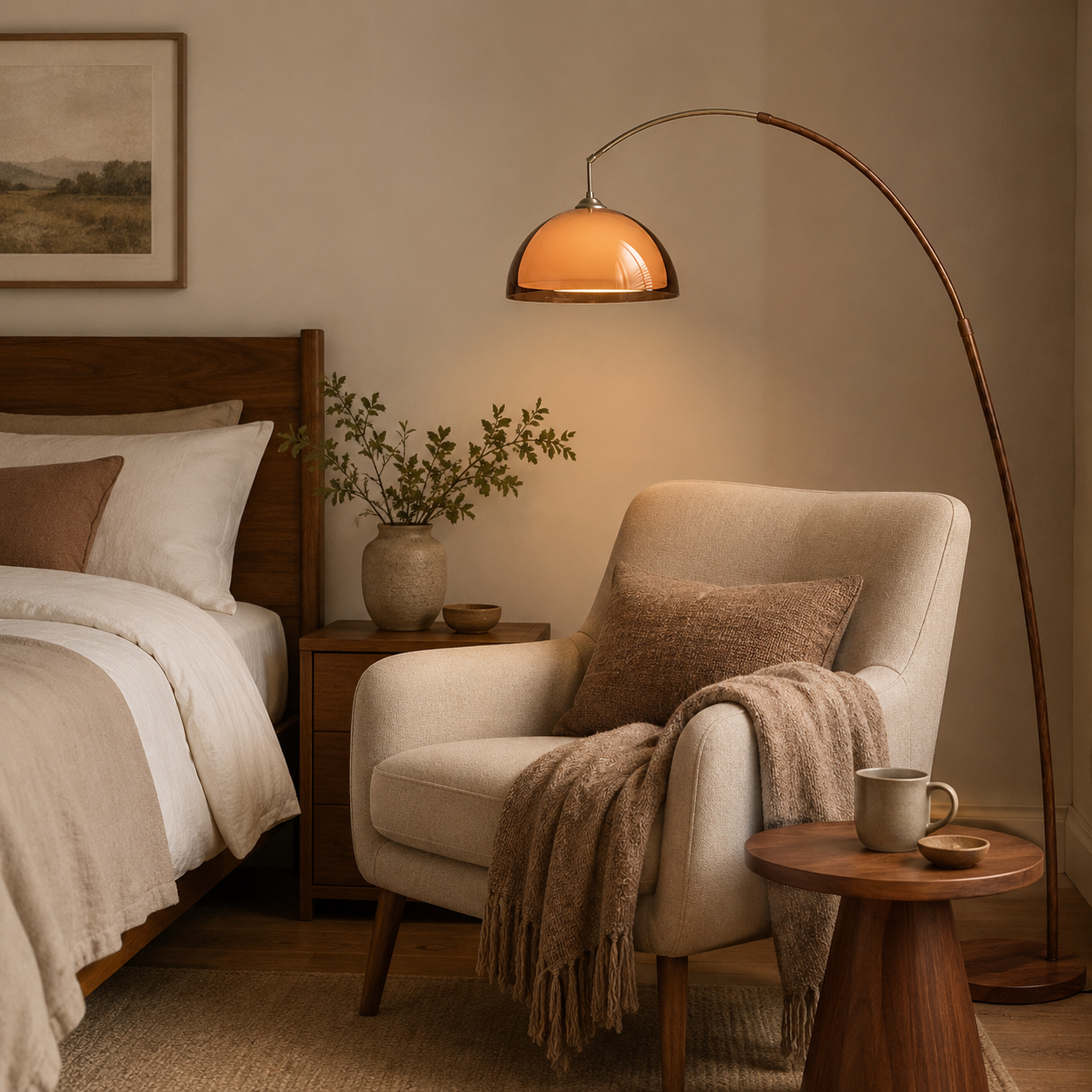 Walnut & Amber Color Bending Floor Lamp
