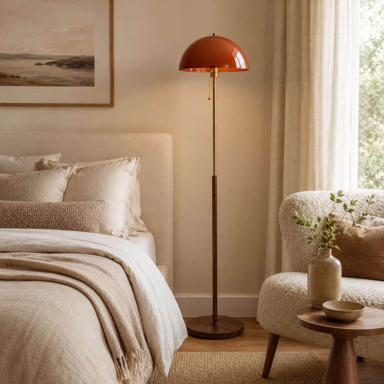 Walnut & Amber Color Floor Lamp