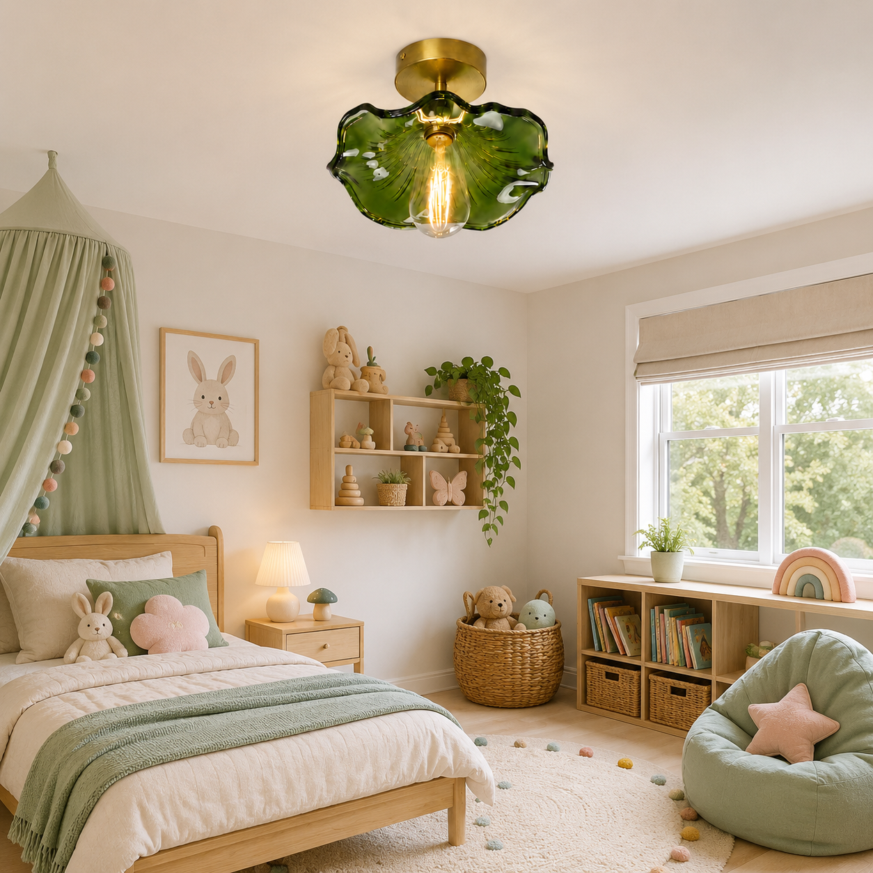 Lotus Leaf / Pleated Umbrella-Shaped Glass Ceiling Light