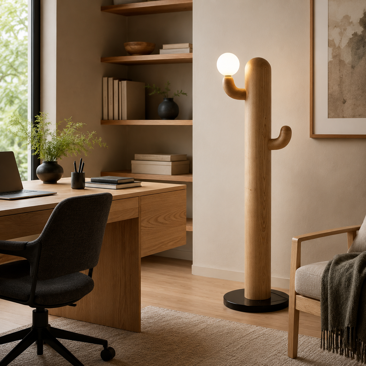 LAMPHAHA Cactus Wood Floor Lamp