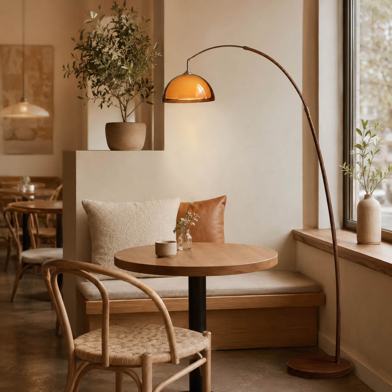 Walnut & Amber Color Bending Floor Lamp