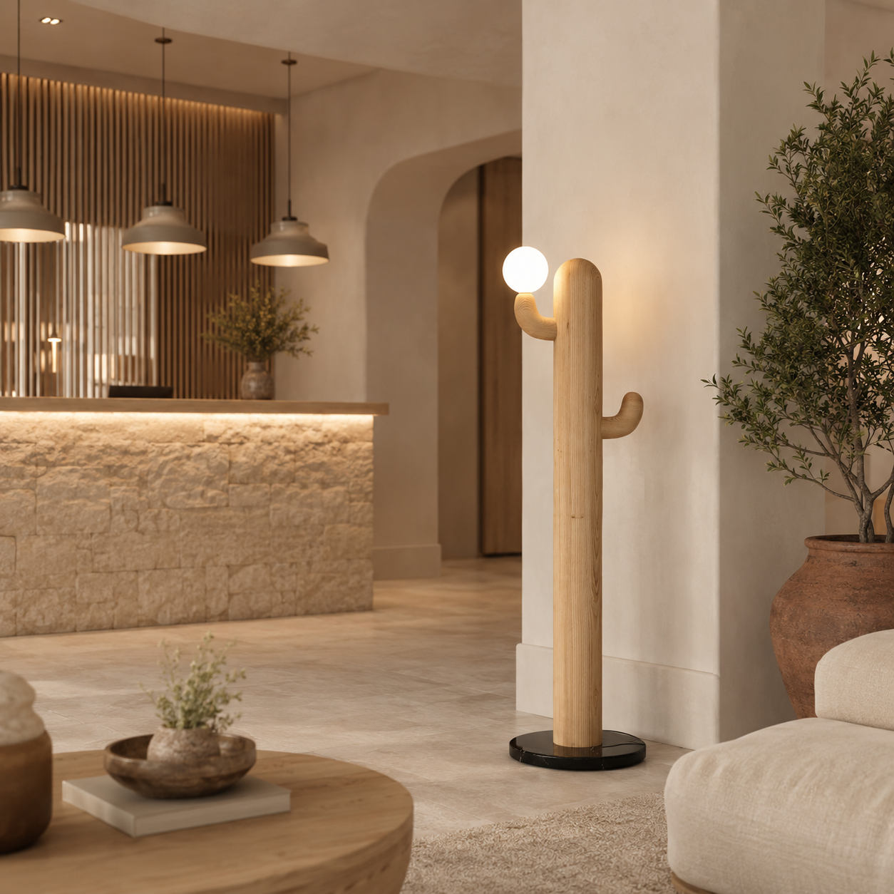 LAMPHAHA Cactus Wood Floor Lamp