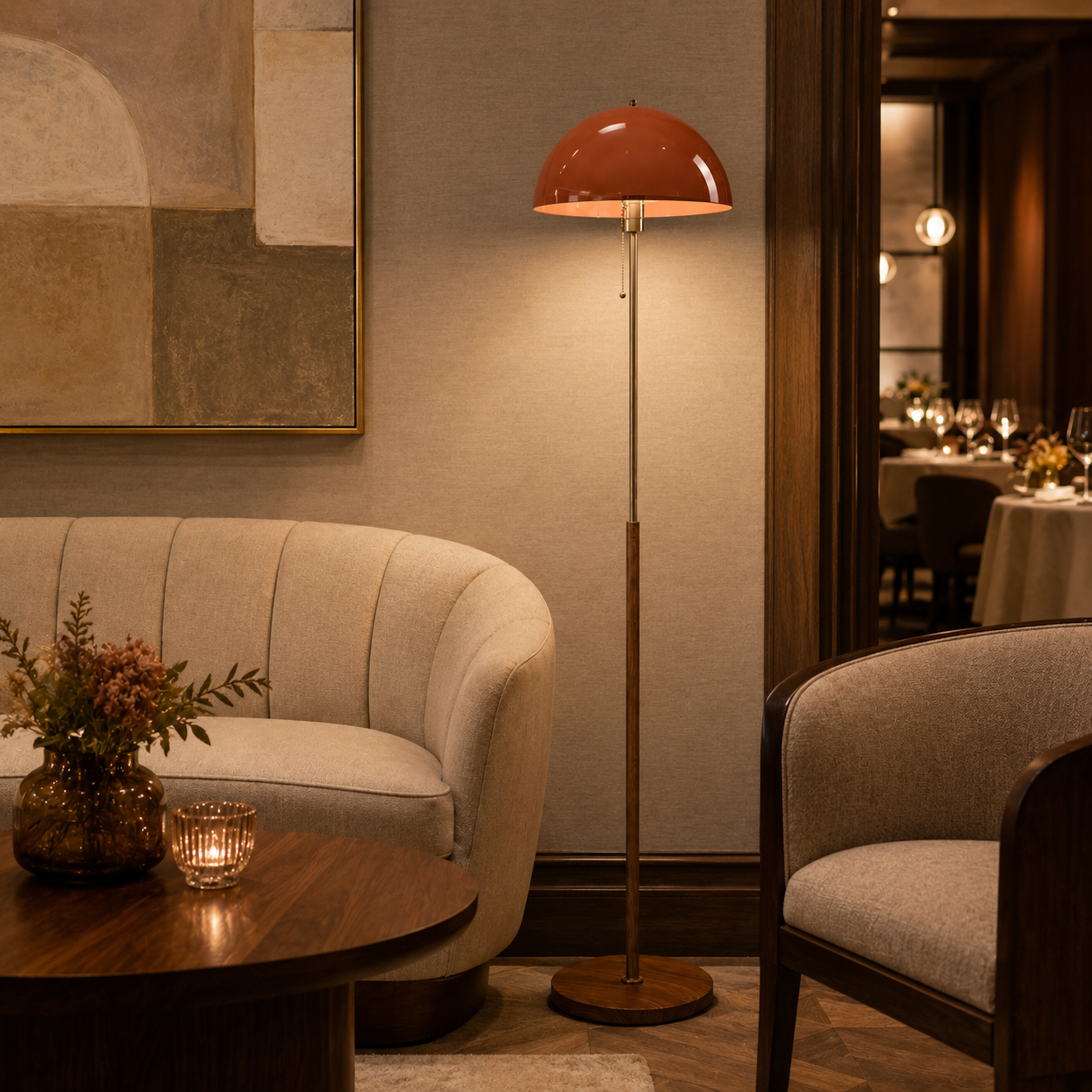 Walnut & Amber Color Floor Lamp