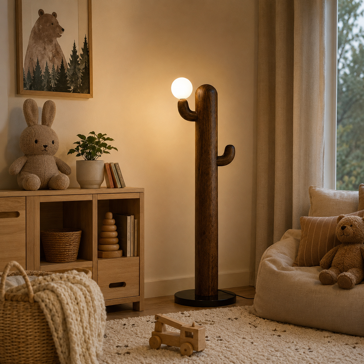 LAMPHAHA Cactus Wood Floor Lamp