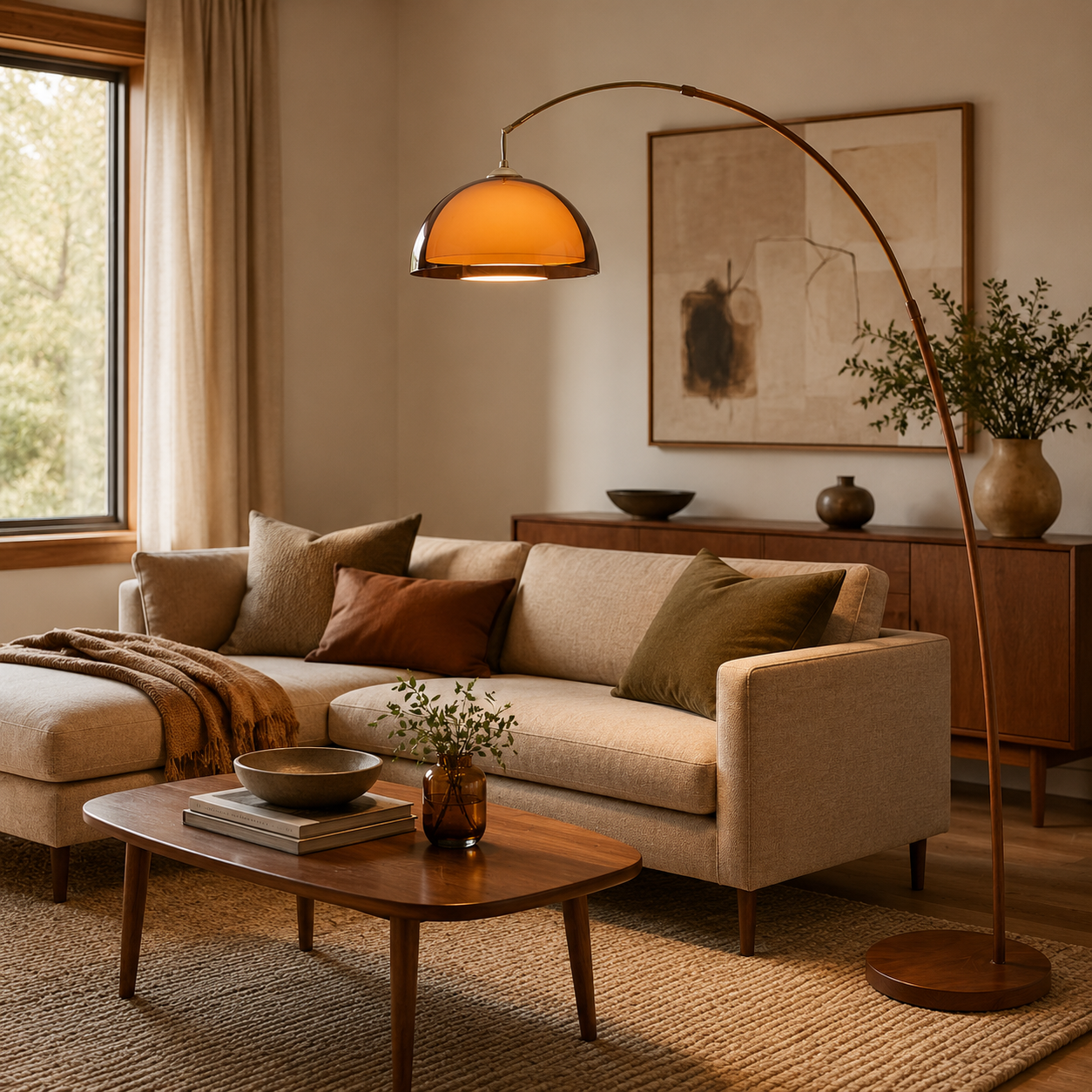 Walnut & Amber Color Bending Floor Lamp