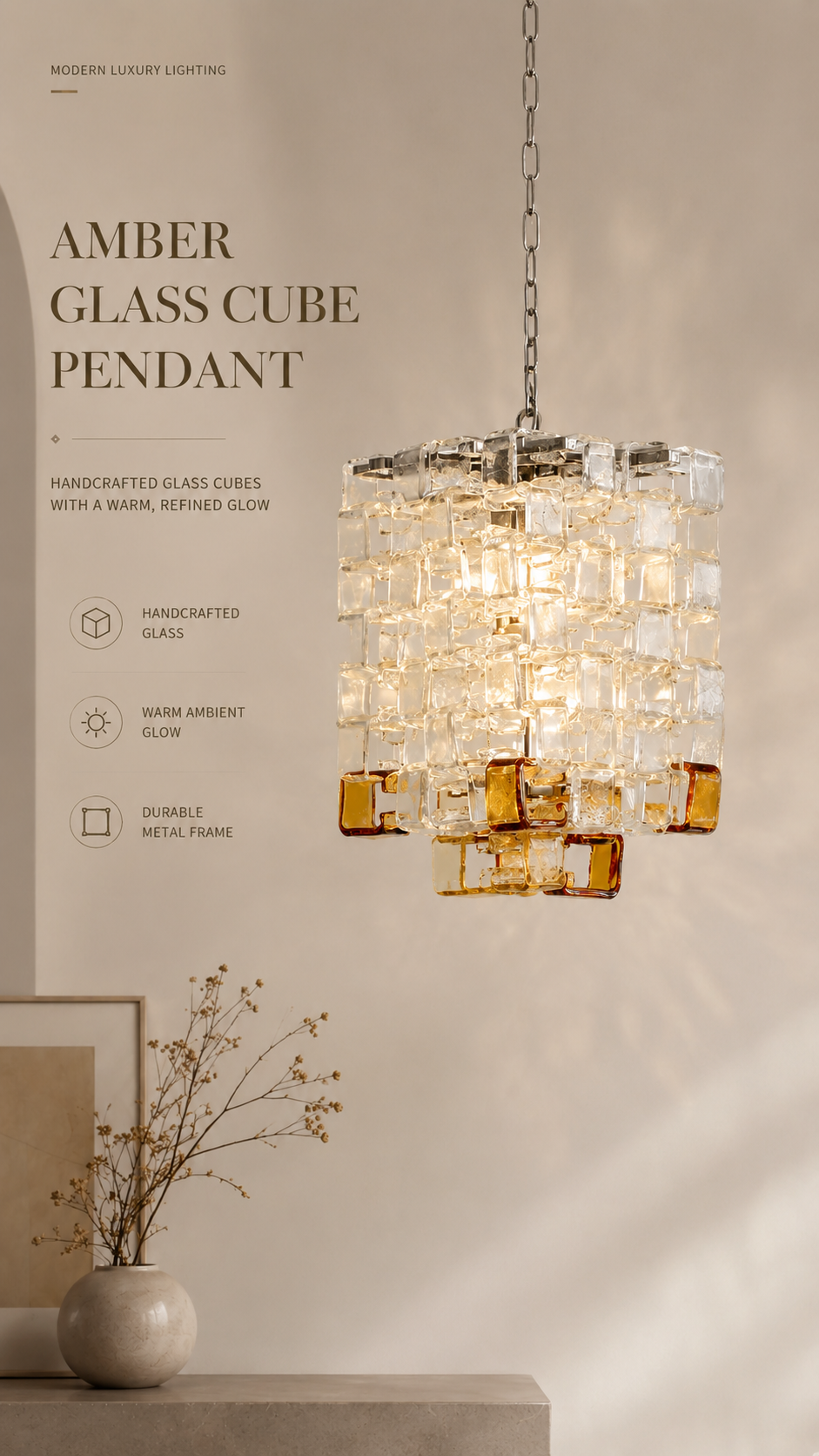 Murano Sugar Cube Glass Pendant Light