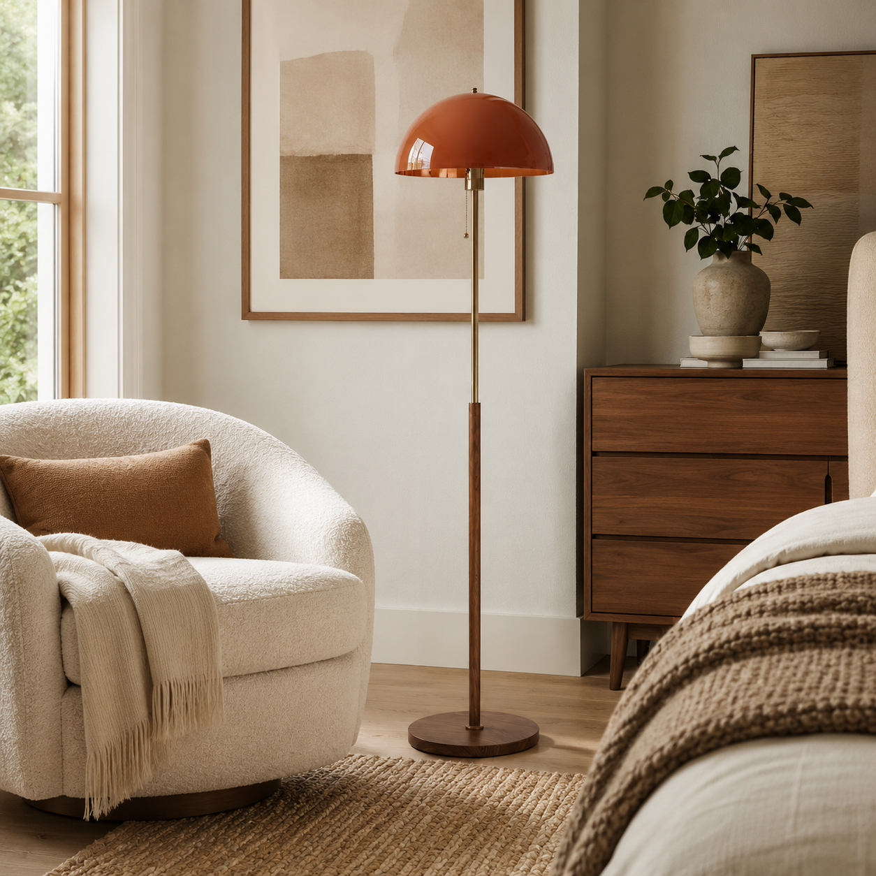 Walnut & Amber Color Floor Lamp