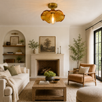 Lotus Leaf / Pleated Umbrella-Shaped Glass Ceiling Light
