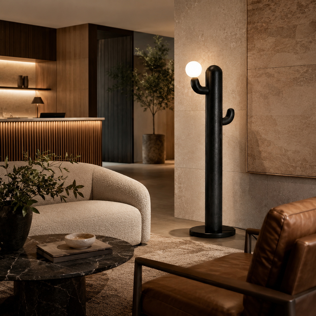 LAMPHAHA Cactus Wood Floor Lamp