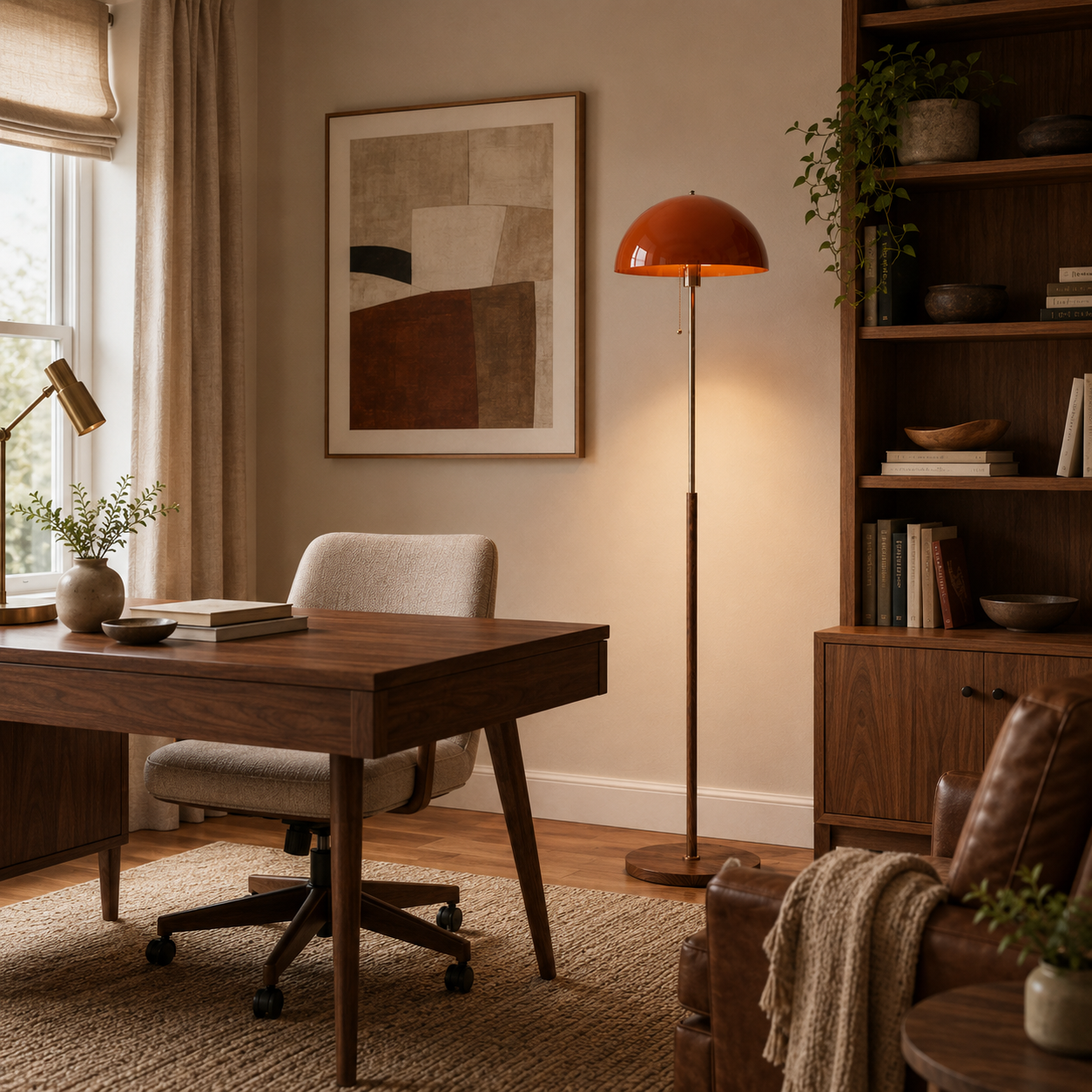 Walnut & Amber Color Floor Lamp