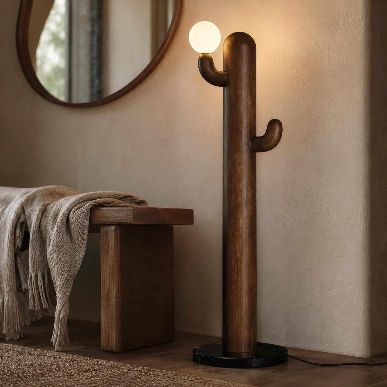 LAMPHAHA Cactus Wood Floor Lamp