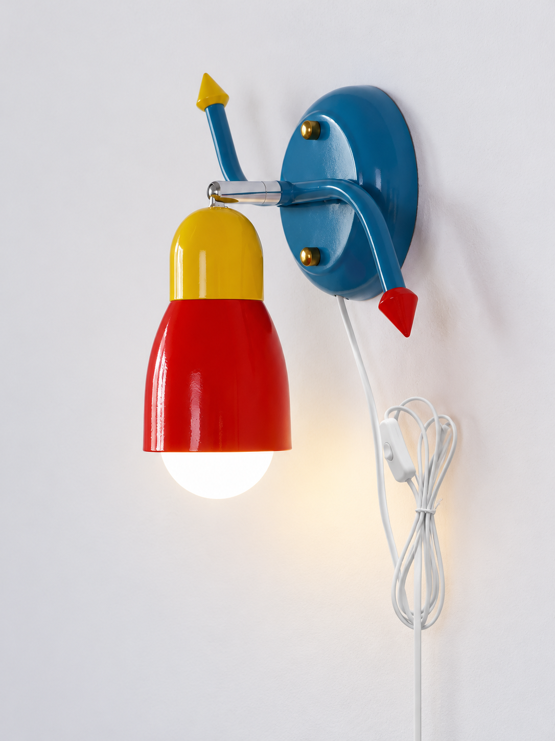 Red yellow and blue iron wall light, B - Curved, Milky White, Plug-in