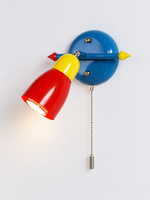 Red yellow and blue iron wall light, A - Straight, Spotlight, Pull-Chain Switch