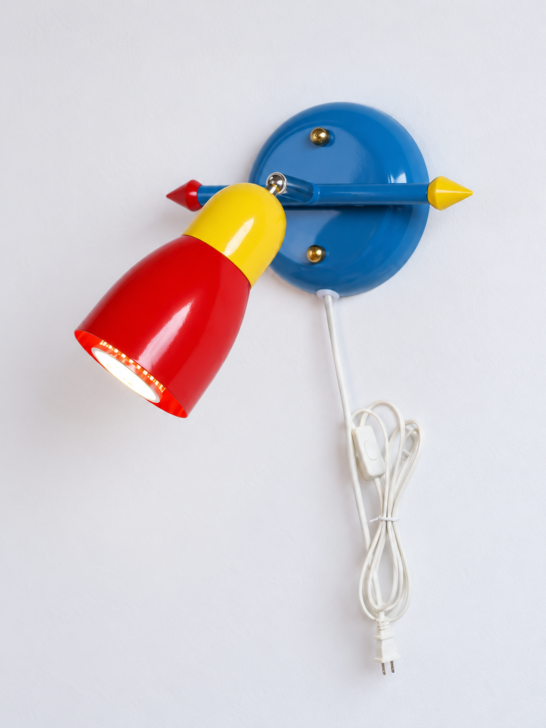 Red yellow and blue iron wall light, A - Straight, Spotlight, Plug-in